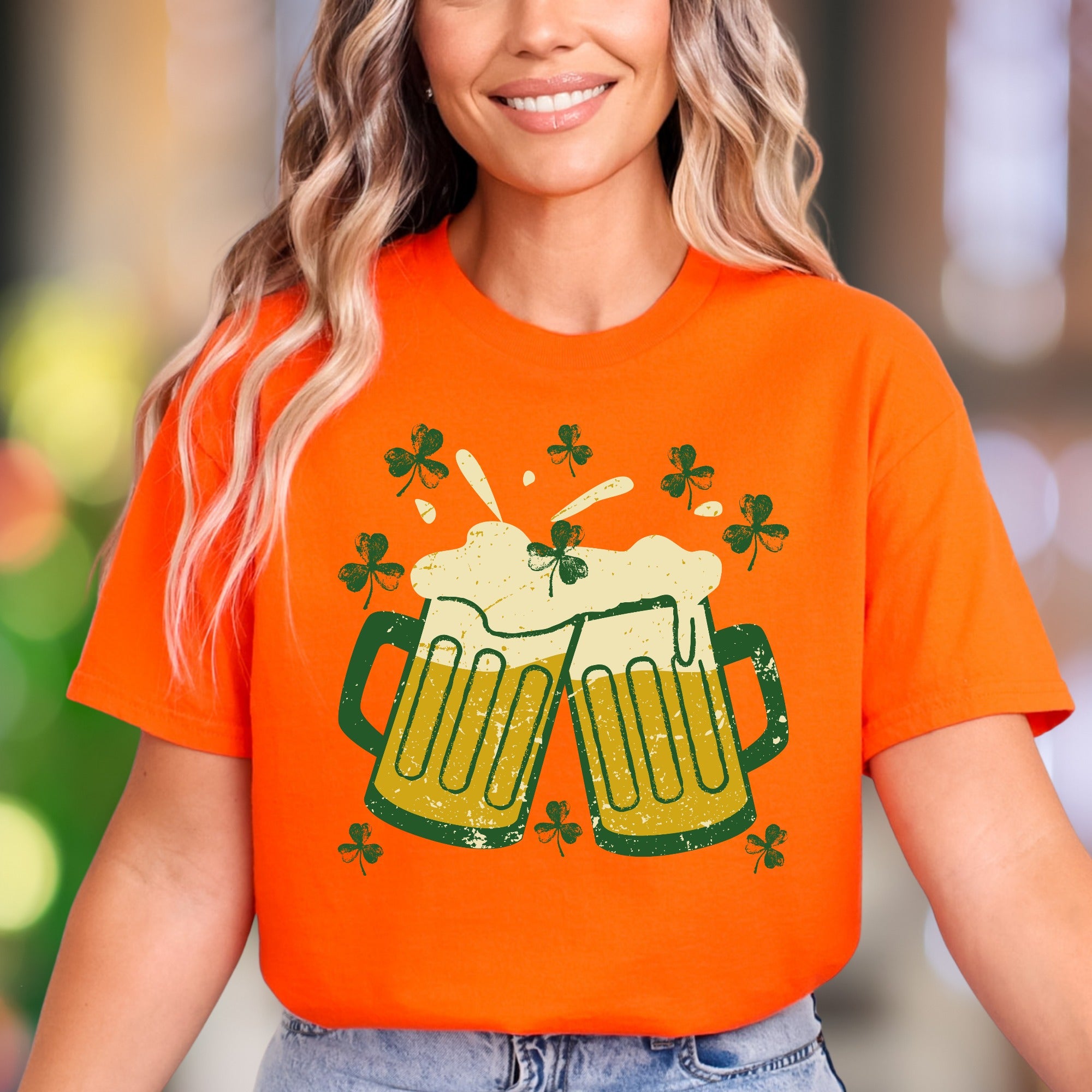 "Cheers & Shamrocks" | Distressed Graphic Unisex Adult T-Shirt | Festive Celebration Wear