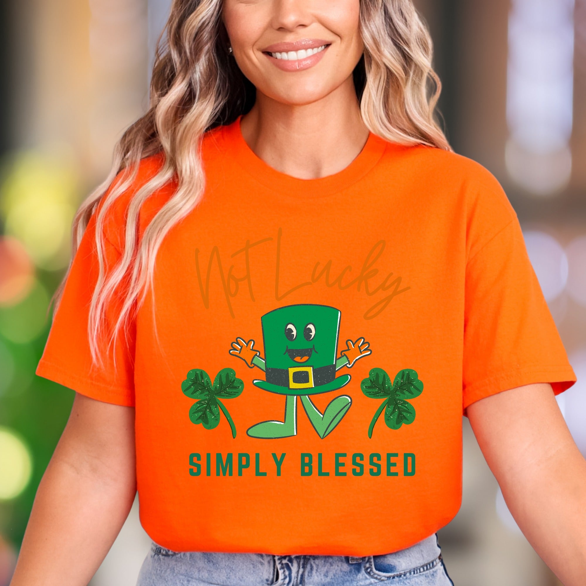 "Not Lucky Simply Blessed" | Funny Cartoon Unisex Adult T-Shirt | Positive Lifestyle