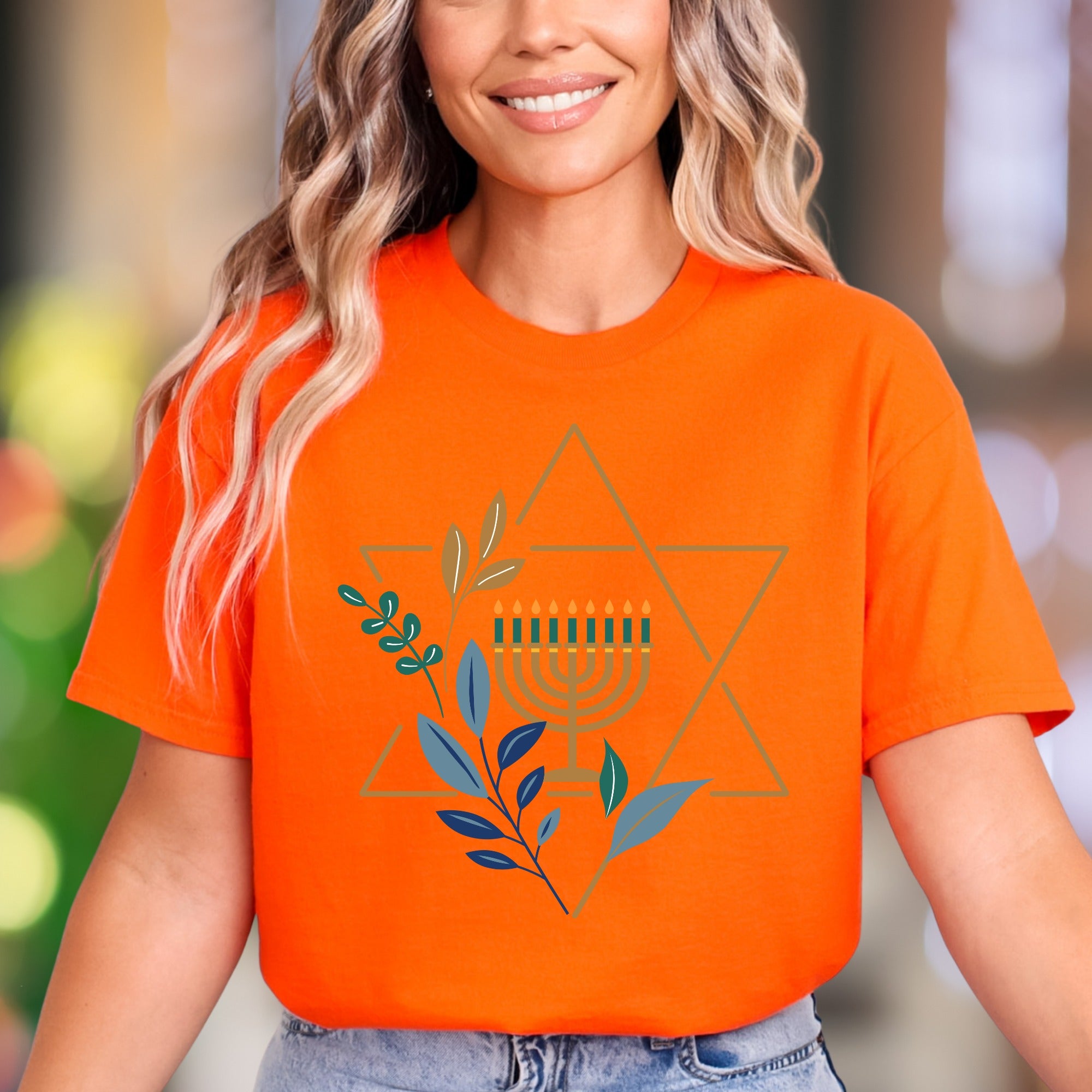 "Menorah & Star" | Modern Hanukkah Unisex Adult T-Shirt | Festive Holiday Wear