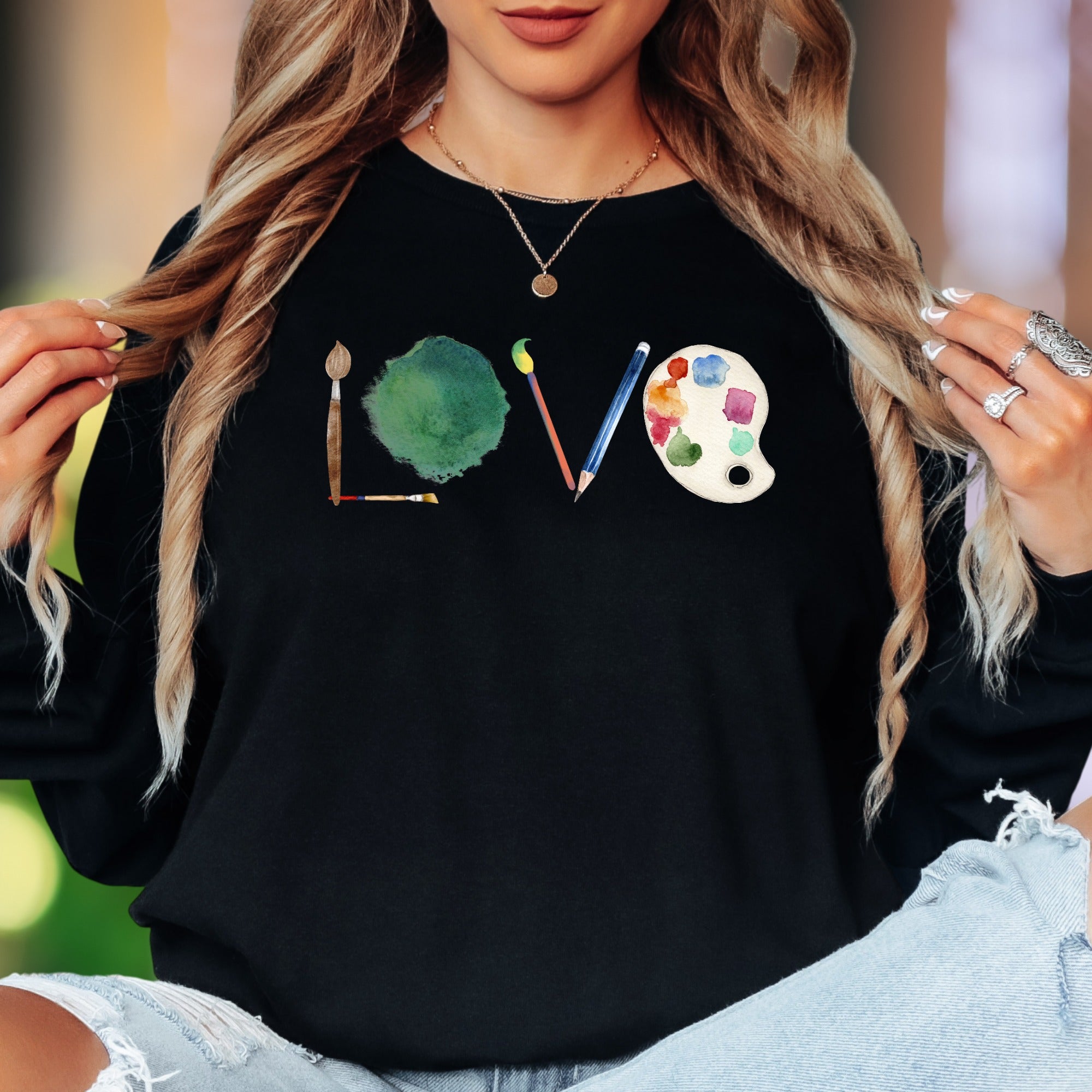 "LOVE" | Artistic Watercolor Unisex Adult Long Sleeve T-Shirt | Creative Lifestyle