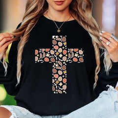 Easter Floral Egg Cross Long Sleeve Tee - Christian Spring Faith Adult Unisex T-Shirt