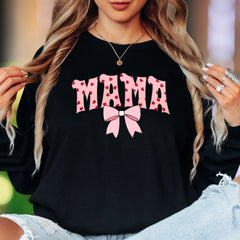 "MAMA" | Heart Pattern Typography Unisex Adult Long Sleeve T-Shirt | Loving Motherhood Style