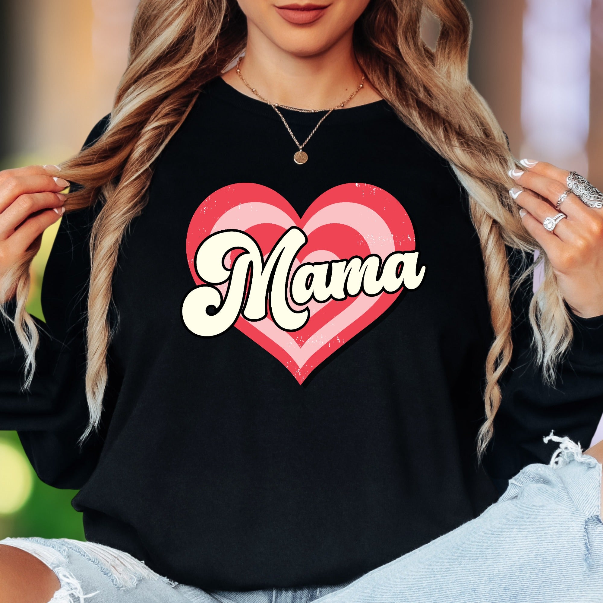 "Mama" | Retro Heart Unisex Adult Long Sleeve T-Shirt | Motherhood Lifestyle