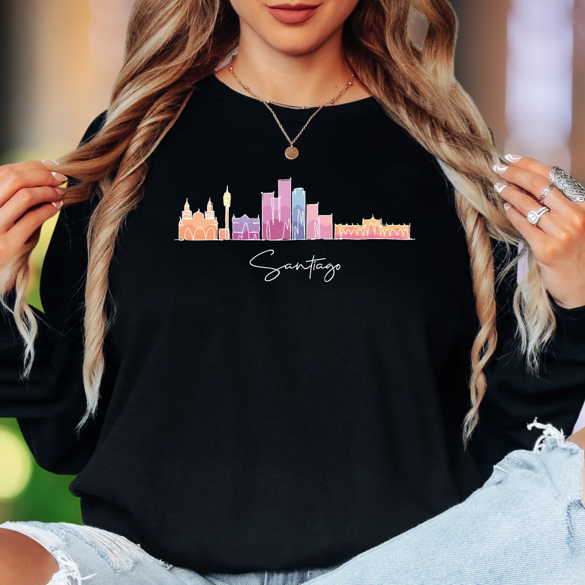 "Santiago" | Minimal Skyline Unisex Adult Long Sleeve T-Shirt | Travel & City Love