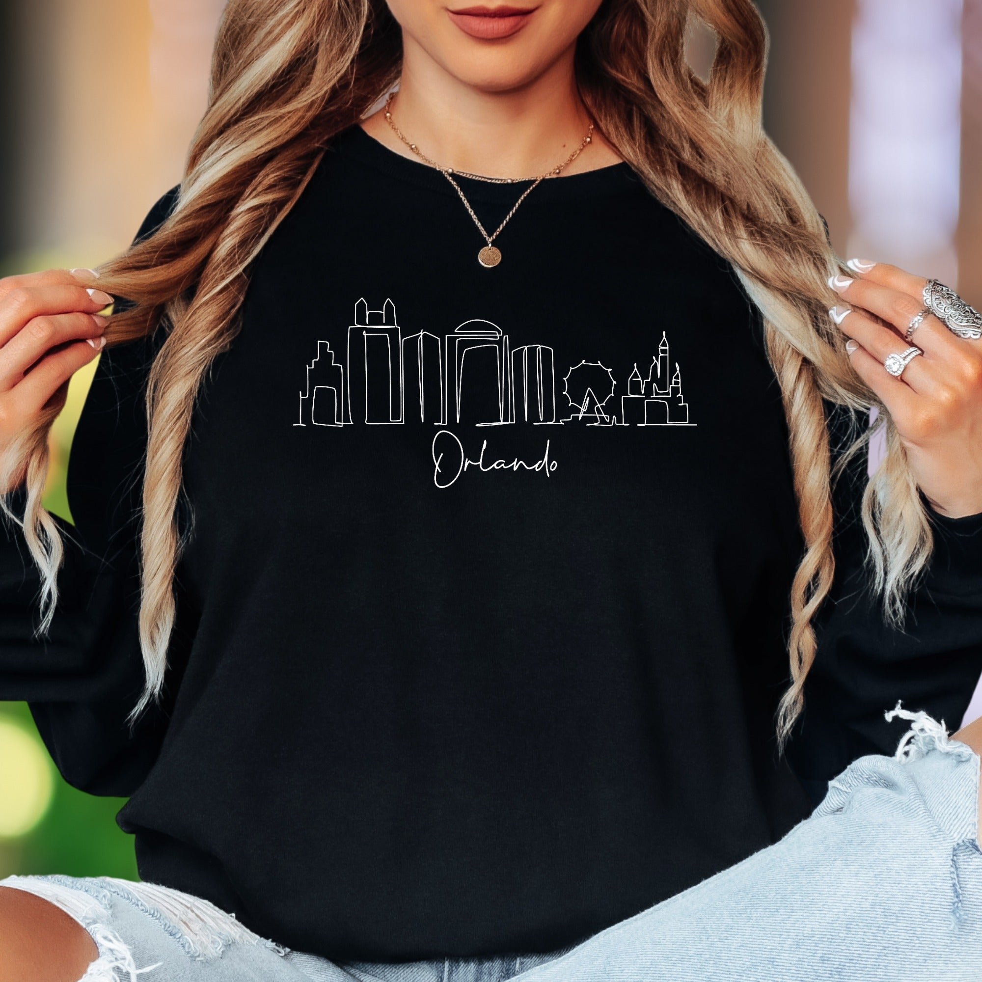 "Orlando" | Minimal Skyline Unisex Adult Long Sleeve T-Shirt | Travel & City Lifestyle