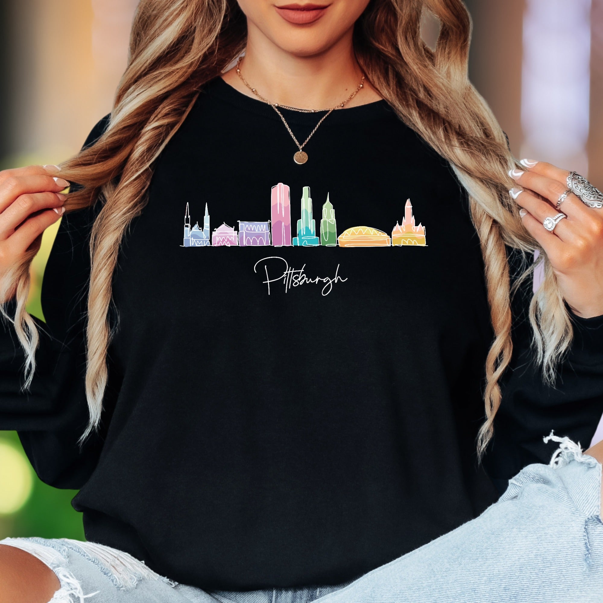 "Philadelphia" | Skyline Line Art Unisex Adult Long Sleeve T-Shirt | City Pride Apparel