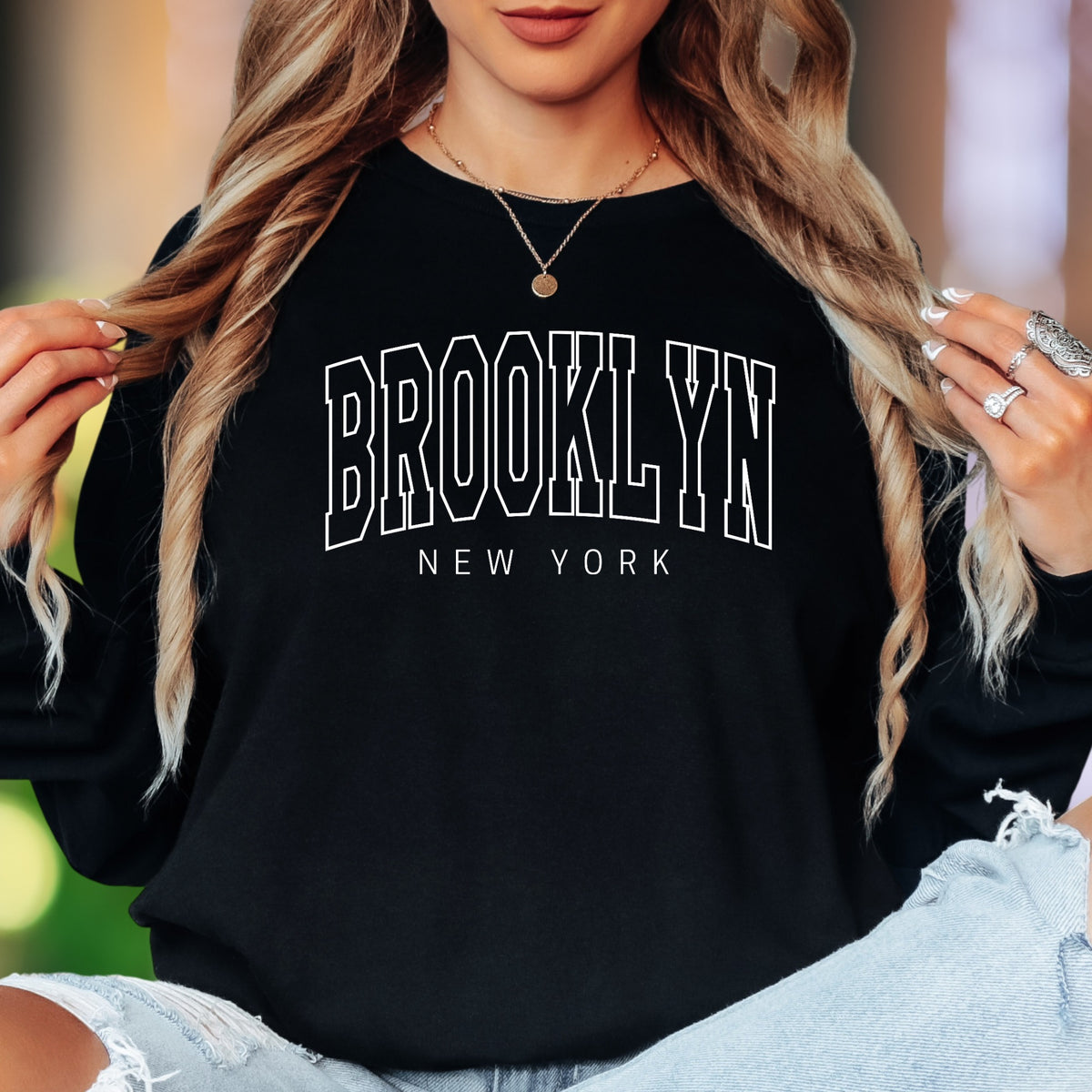 "BROOKLYN NEW YORK" | Modern Typography Unisex Adult Long Sleeve T-Shirt | City Lifestyle