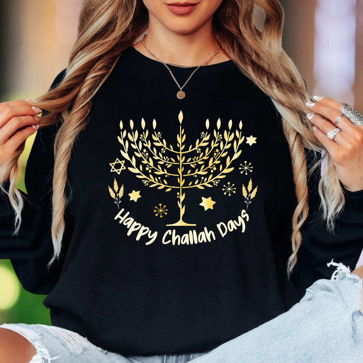 "Happy Challah Days" | Festive Menorah Unisex Adult Long Sleeve T-Shirt | Holiday Lifestyle