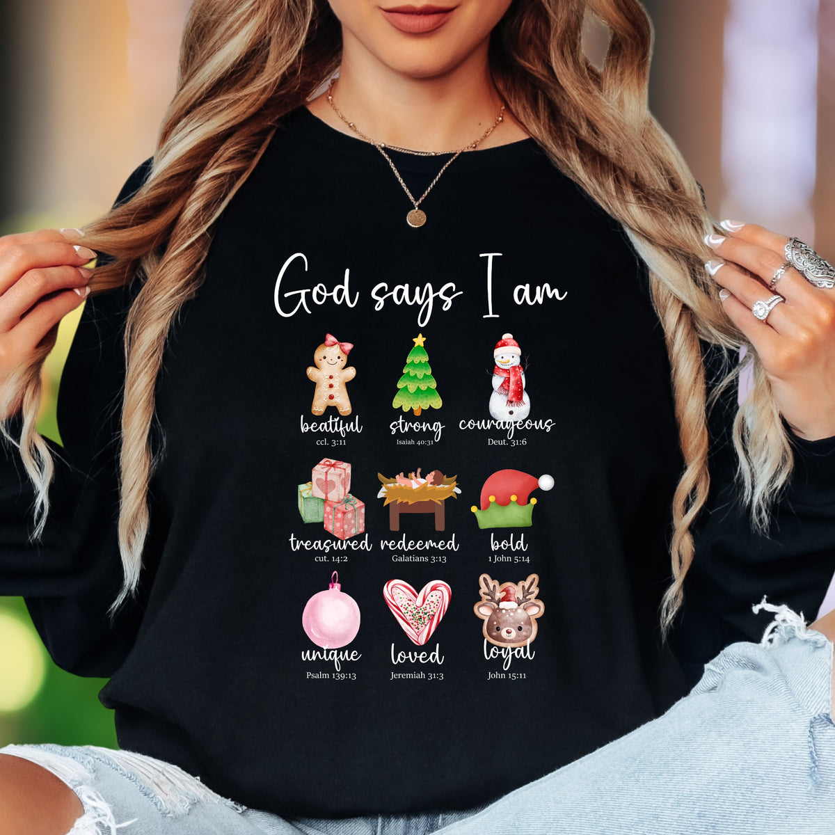 "God Says I Am" | Christmas Affirmations Unisex Adult Long Sleeve T-Shirt | Faith-Inspired Lifestyle