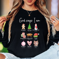 "God Says I Am" | Christmas Affirmations Unisex Adult Long Sleeve T-Shirt | Faith-Inspired Lifestyle