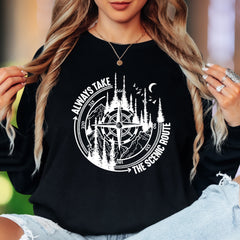 "Always Take The Scenic Route" | Nature Compass Unisex Adult Long Sleeve T-Shirt | Outdoor Lifestyle