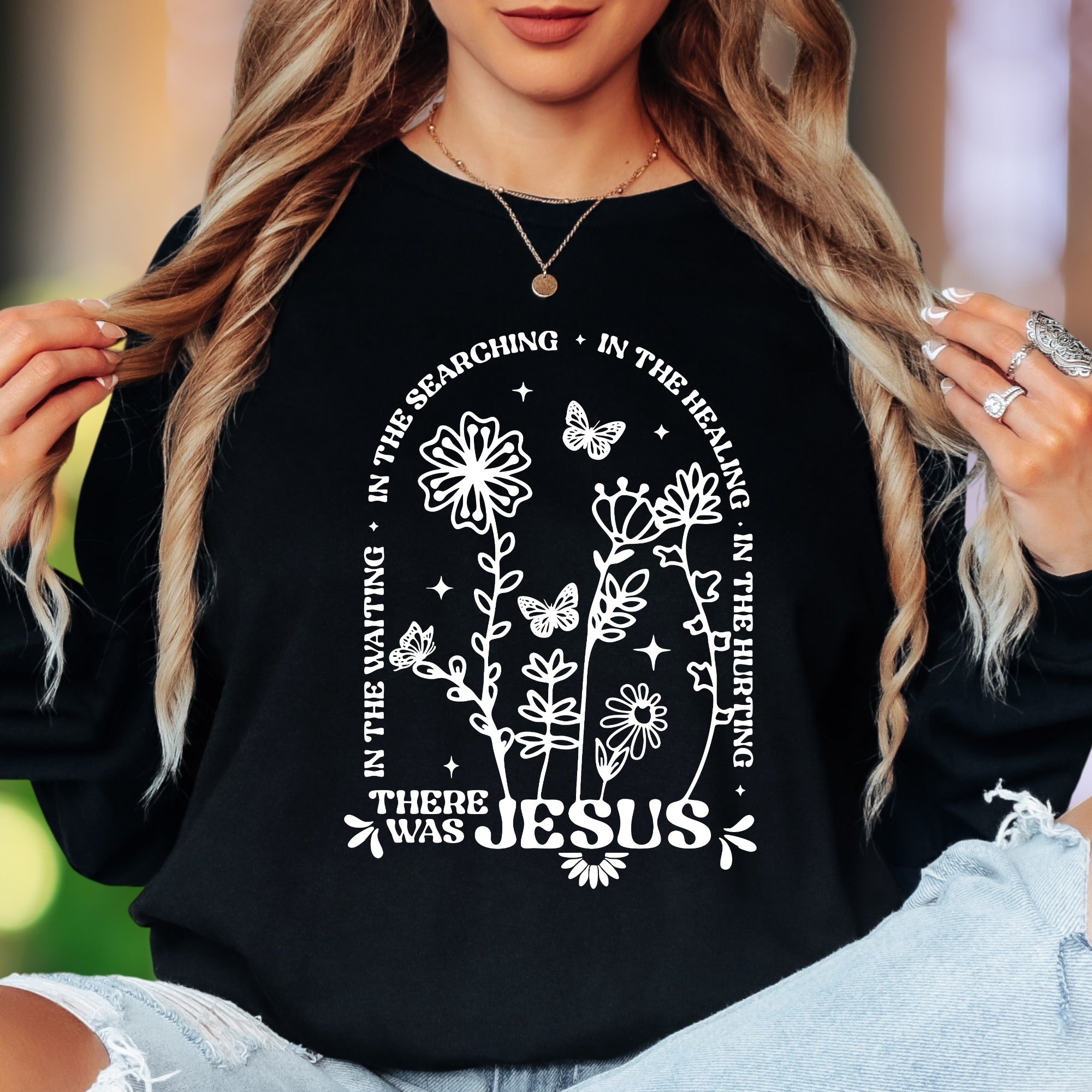 "There Was Jesus" | Floral Typography Unisex Adult Long Sleeve T-Shirt | Faith-Inspired Lifestyle