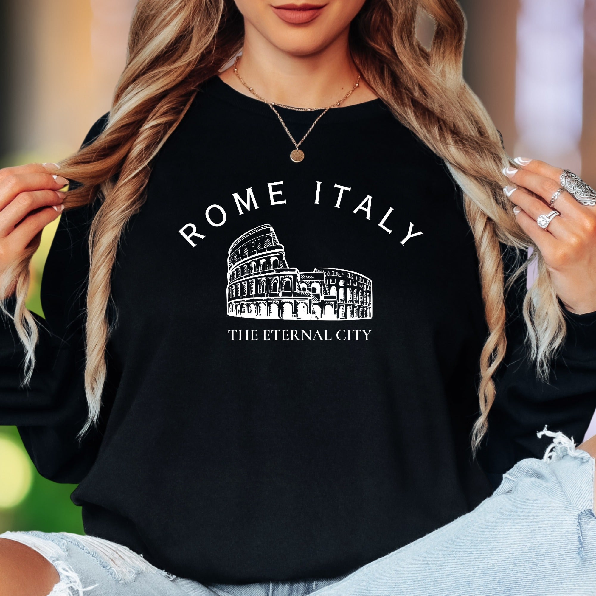 "Rome Italy The Eternal City" | Vintage Colosseum Unisex Adult Long Sleeve T-Shirt | Travel & Lifestyle
