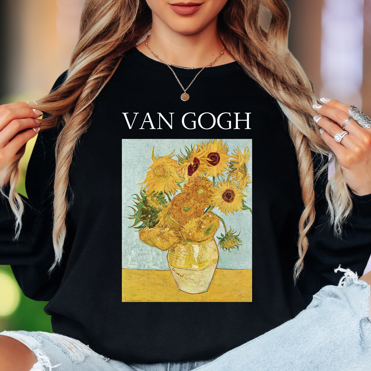 "Van Gogh Sunflowers" | Artistic Vintage Unisex Adult Long Sleeve T-Shirt | Art Lover Apparel