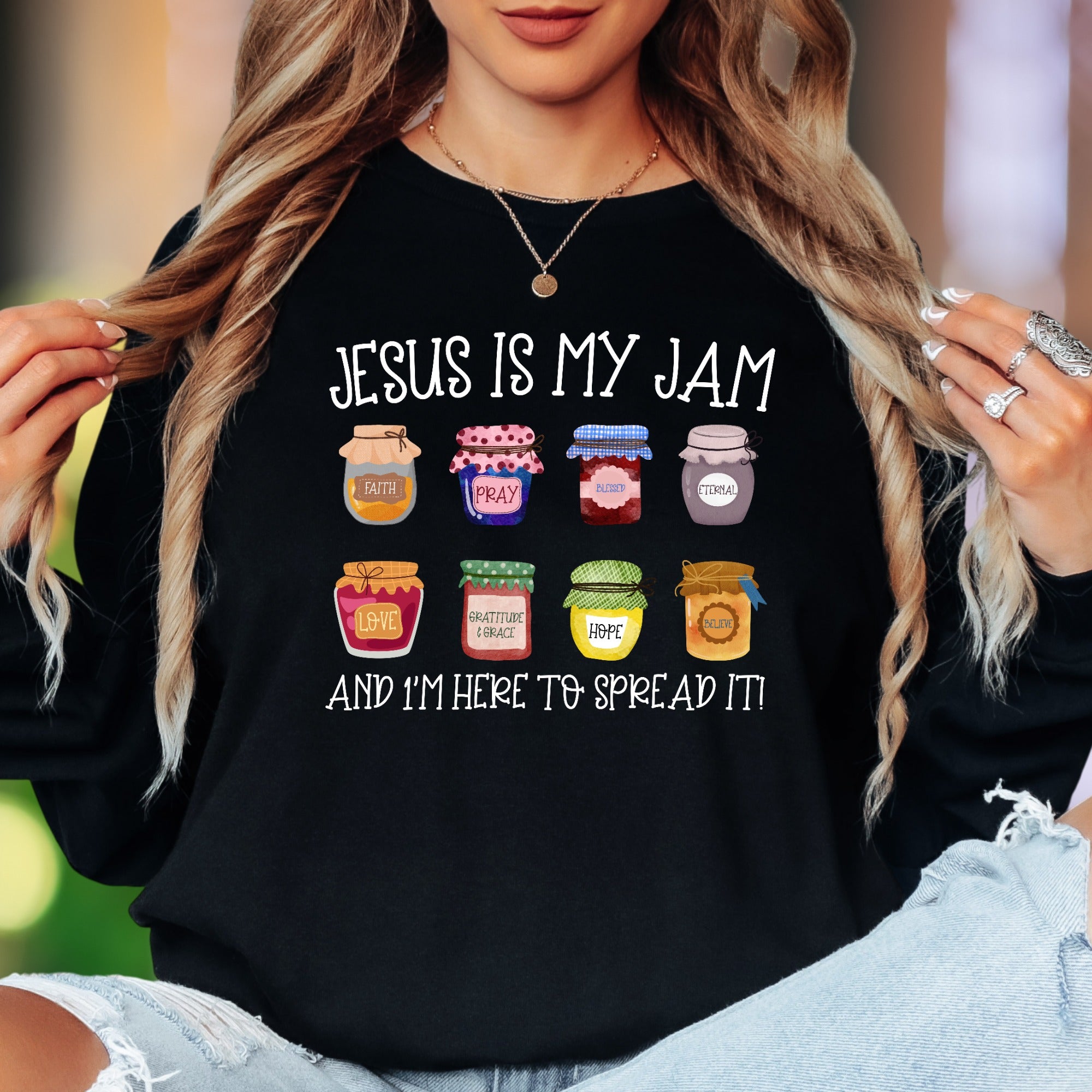 "Jesus Is My Jam" | Faith-Inspired Typography Unisex Adult Long Sleeve T-Shirt | Christian Lifestyle Secondary image