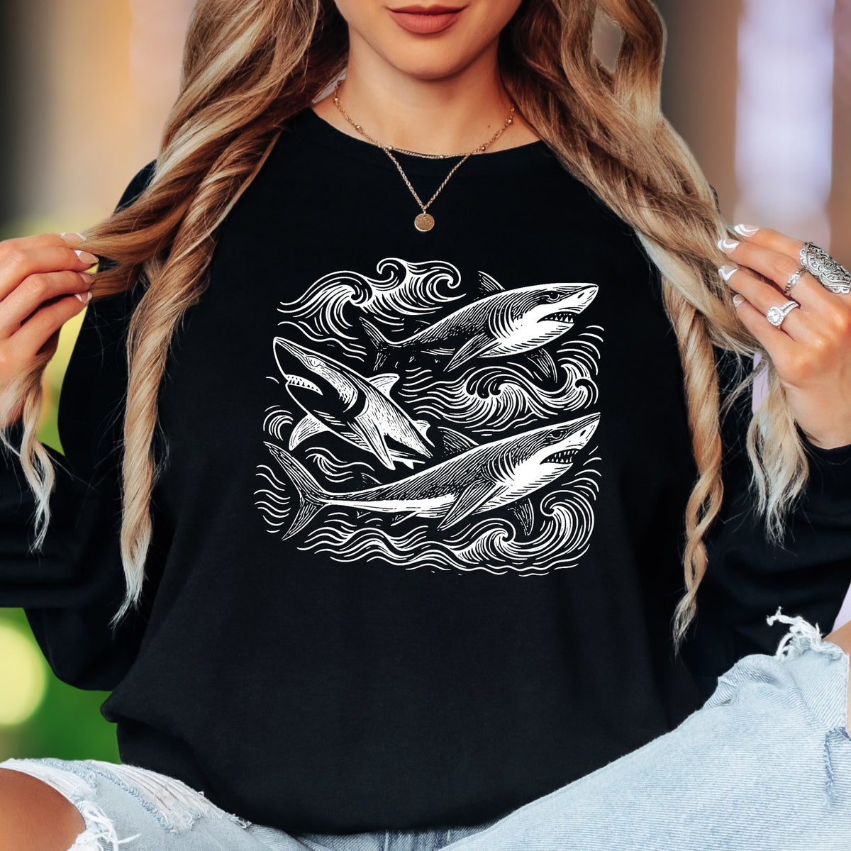 Oceanic Shark Design | Nature Art Unisex Adult Long Sleeve T-Shirt | Marine Lifestyle