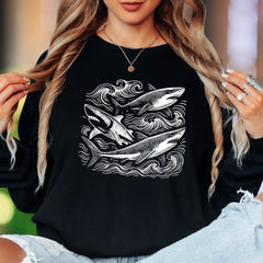 Oceanic Shark Design | Nature Art Unisex Adult Long Sleeve T-Shirt | Marine Lifestyle