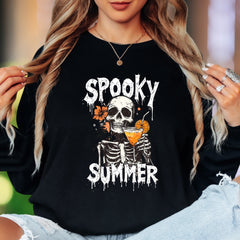 "Spooky Summer" | Distressed Skull Unisex Adult Long Sleeve T-Shirt | Humorous Lifestyle