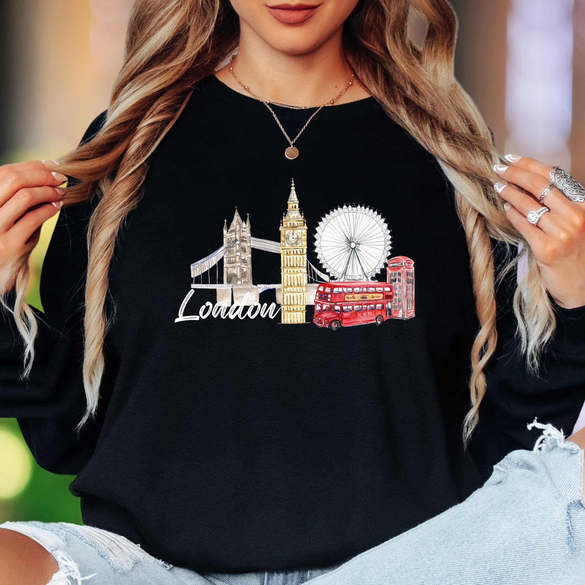 "London" | Watercolor Cityscape Unisex Adult Long Sleeve T-Shirt | Travel & Culture Lifestyle