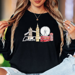 "London" | Watercolor Cityscape Unisex Adult Long Sleeve T-Shirt | Travel & Culture Lifestyle