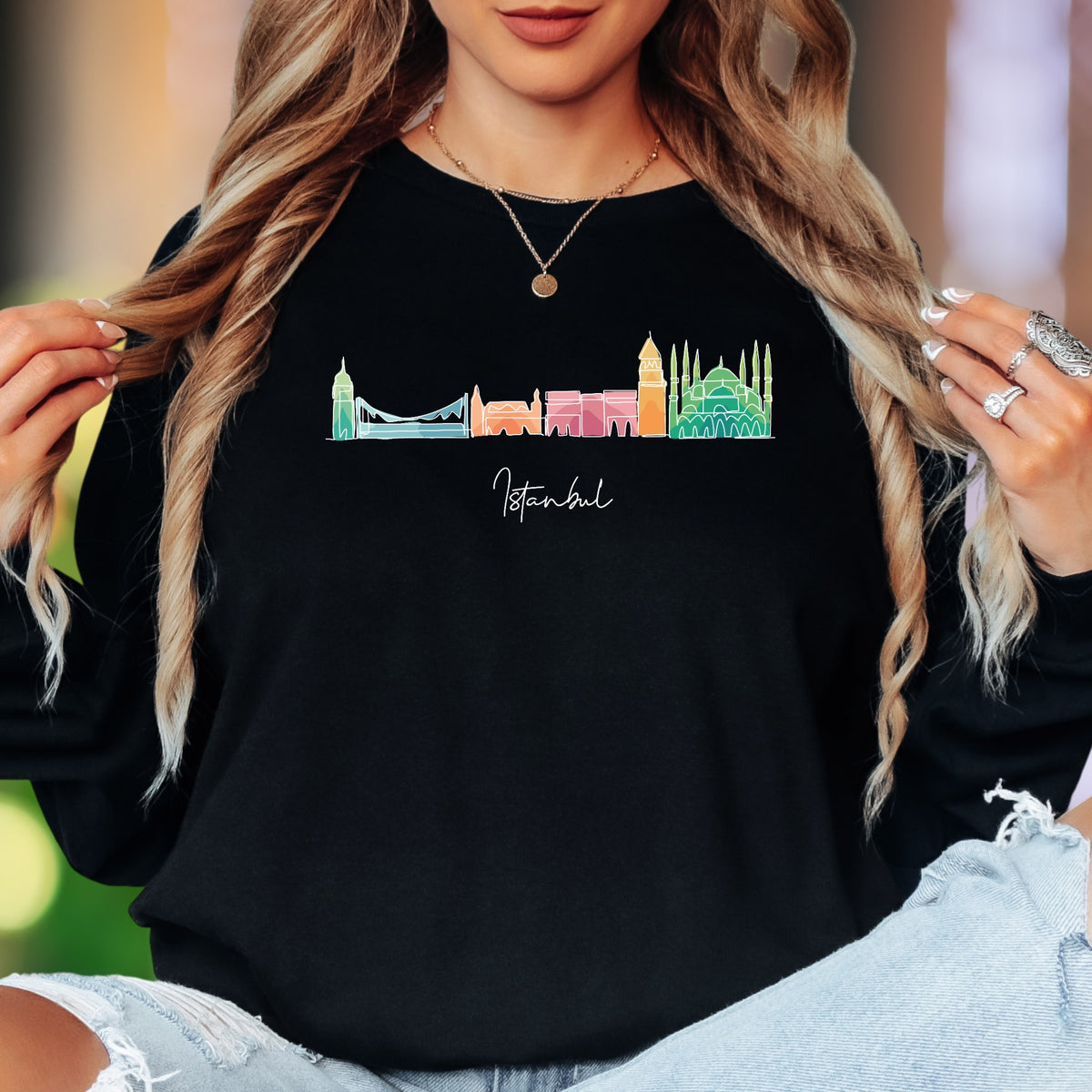 "Istanbul" | Minimal Cityscape Unisex Adult Long Sleeve T-Shirt | Travel & Culture Lifestyle