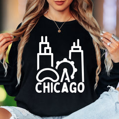"CHICAGO" | Minimal Skyline Unisex Adult Long Sleeve T-Shirt | City Pride
