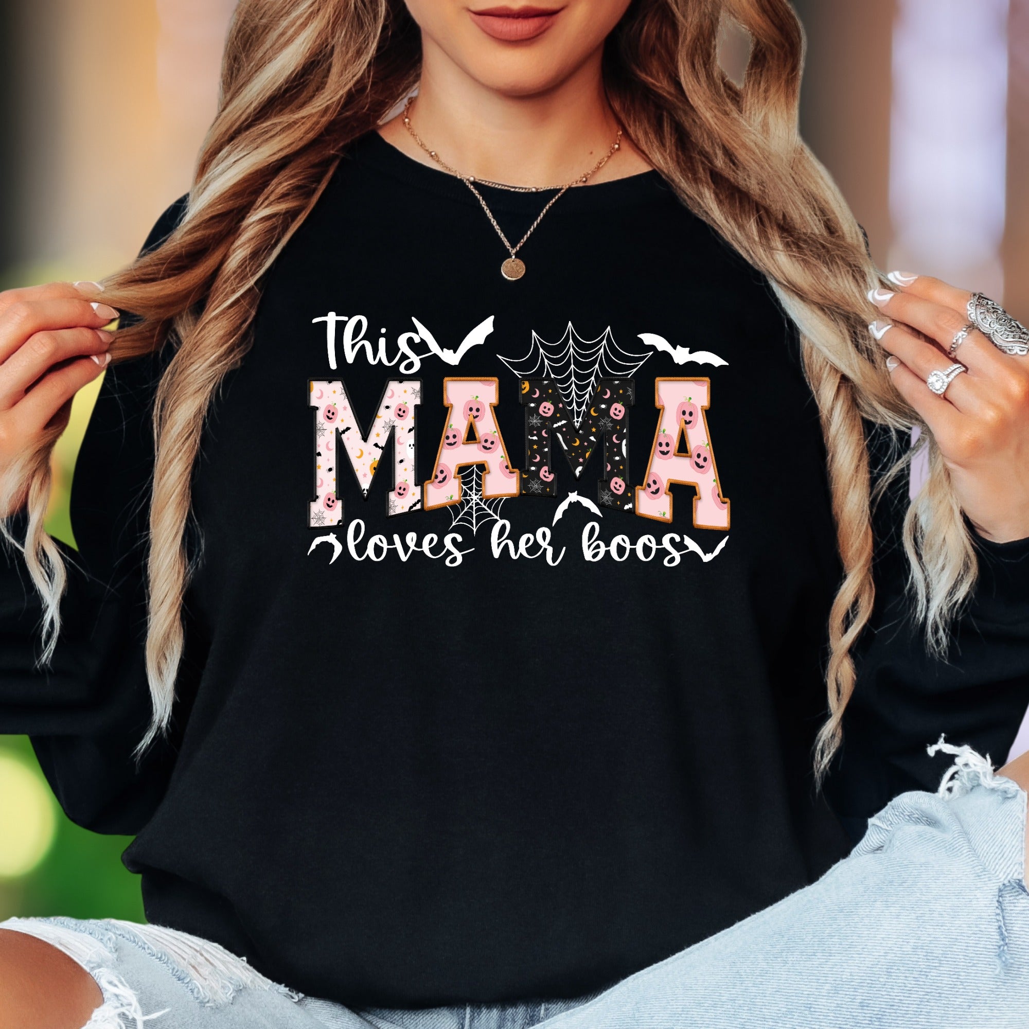 "This Mama Loves Her Boos" | Halloween Spooky Unisex Adult Long Sleeve T-Shirt | Festive Mommy Lifestyle