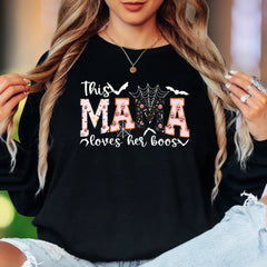 "This Mama Loves Her Boos" | Halloween Spooky Unisex Adult Long Sleeve T-Shirt | Festive Mommy Lifestyle