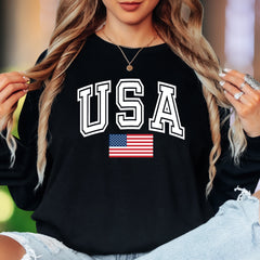 "USA" | Patriotic Bold Typography Unisex Adult Long Sleeve T-Shirt | American Pride Apparel