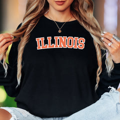 "ILLINOIS" | Collegiate Style Unisex Adult Long Sleeve T-Shirt | Classic Fanwear