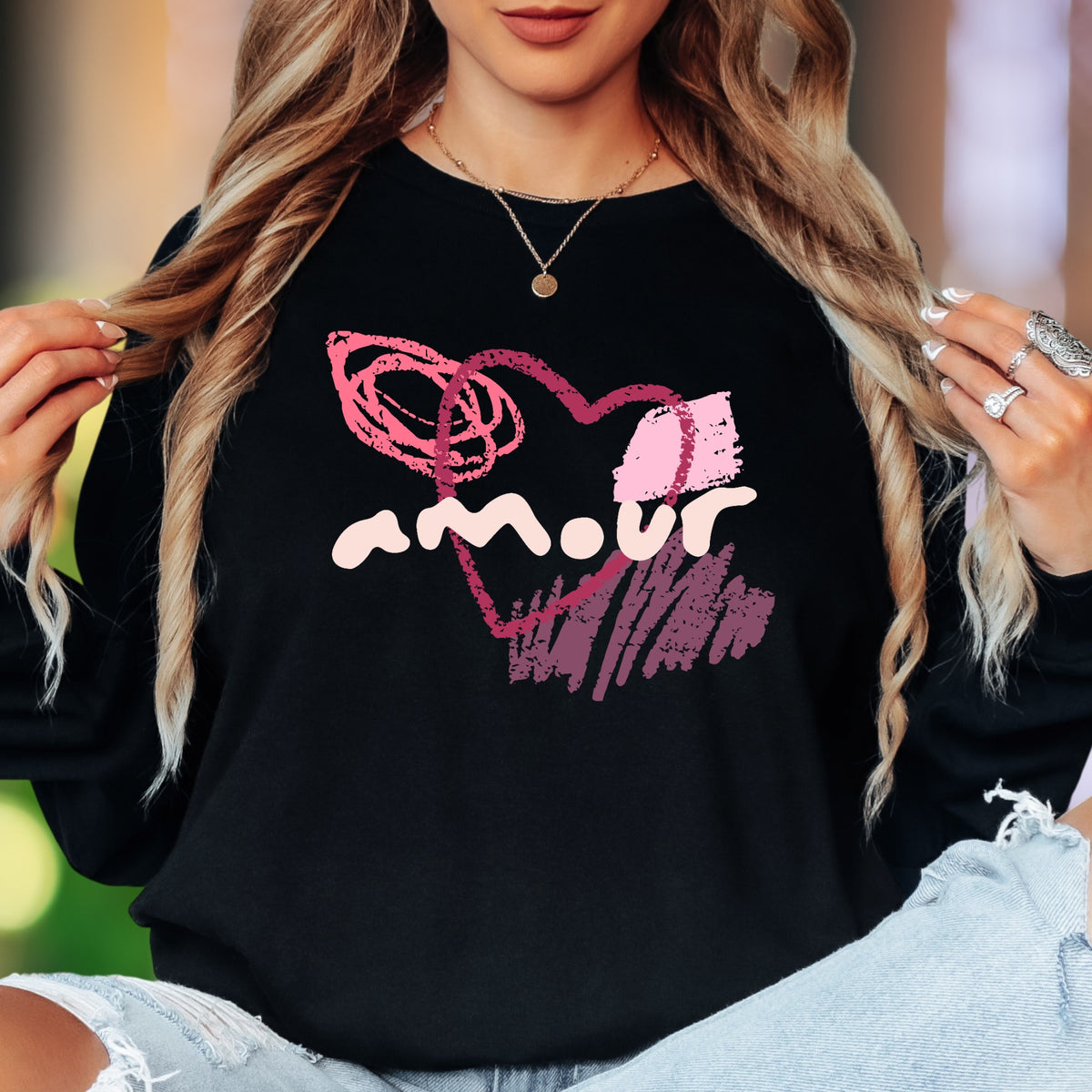 "Amour" | Abstract Brushstroke Unisex Adult Long Sleeve T-Shirt | Romantic Expression