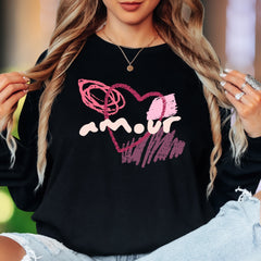 "Amour" | Abstract Brushstroke Unisex Adult Long Sleeve T-Shirt | Romantic Expression