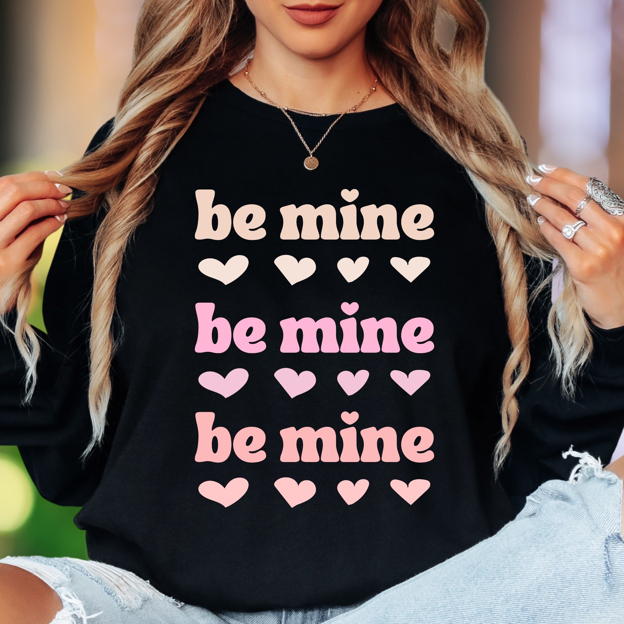 "Be Mine" | Retro Typography Unisex Adult Long Sleeve T-Shirt | Romantic Lifestyle Secondary image