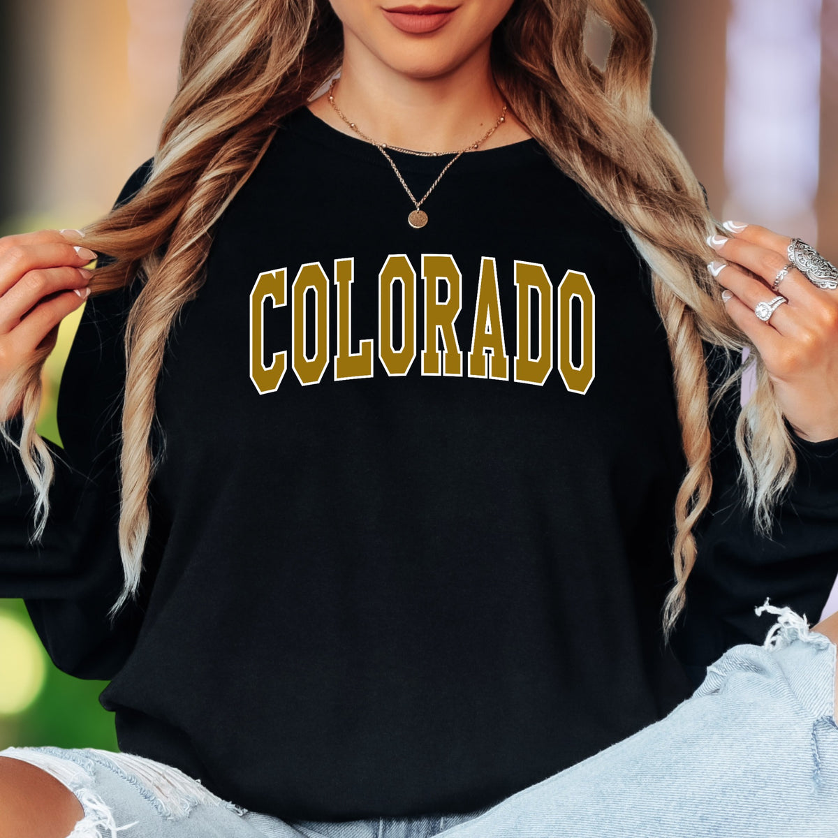 "Colorado" | Bold Typography Unisex Adult Long Sleeve T-Shirt | State Pride