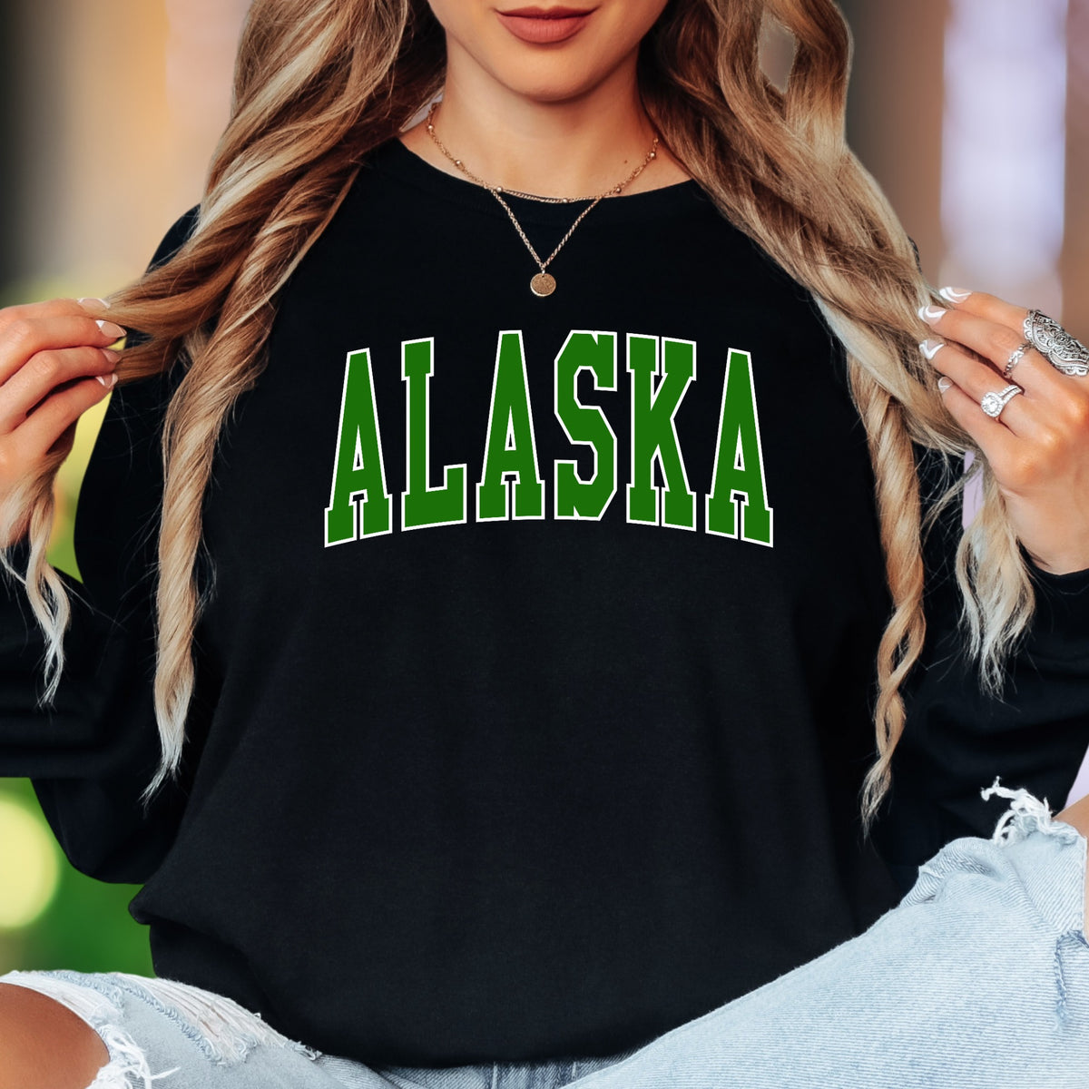 "ALASKA" | Varsity Typography Unisex Adult Long Sleeve T-Shirt | State Pride Lifestyle