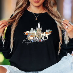 "Prague" | Sketch Art Cityscape Unisex Adult Long Sleeve T-Shirt | Travel & Culture Lifestyle