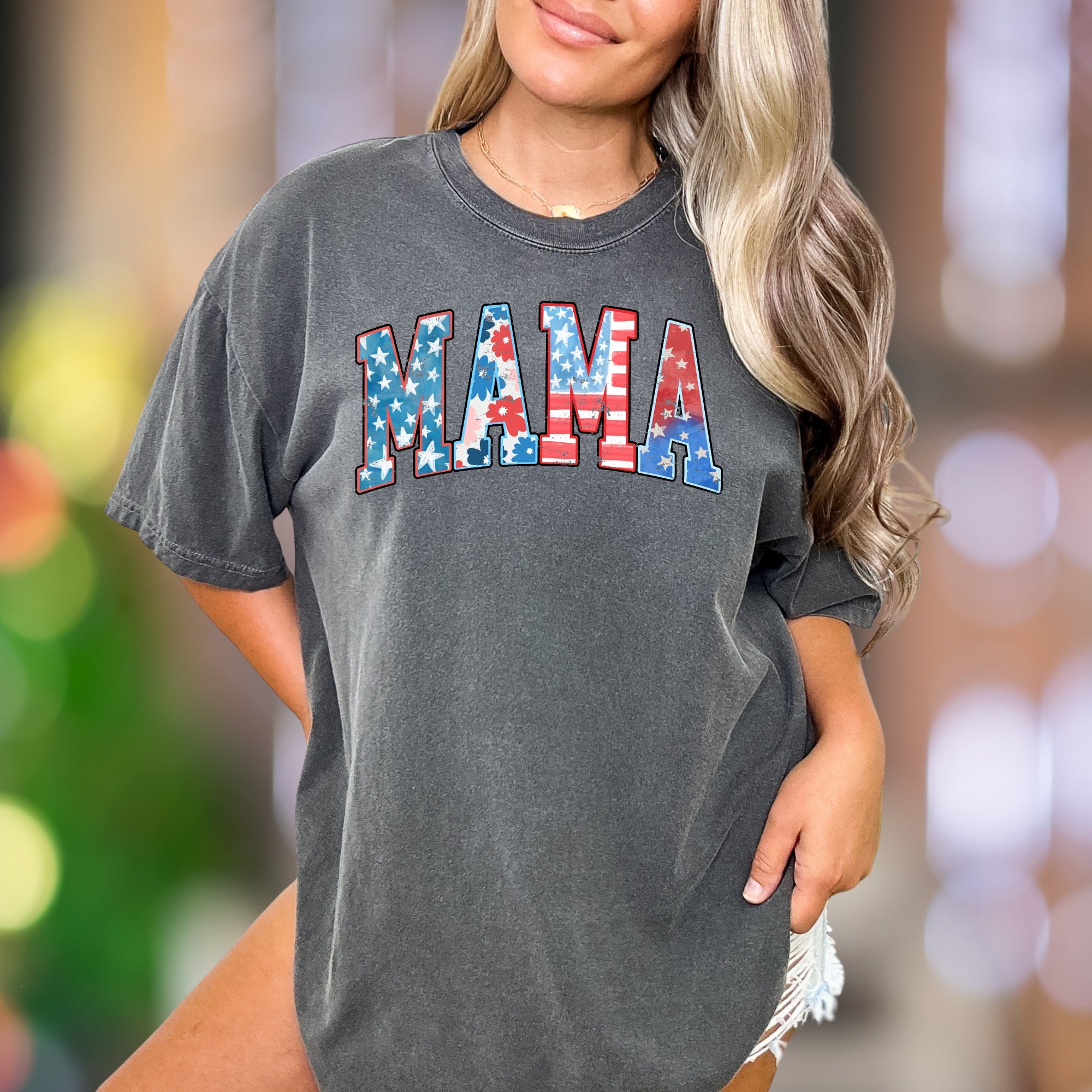 "MAMA" | Comfort Colors Unisex Adult T-Shirt | Patriotic Floral Design