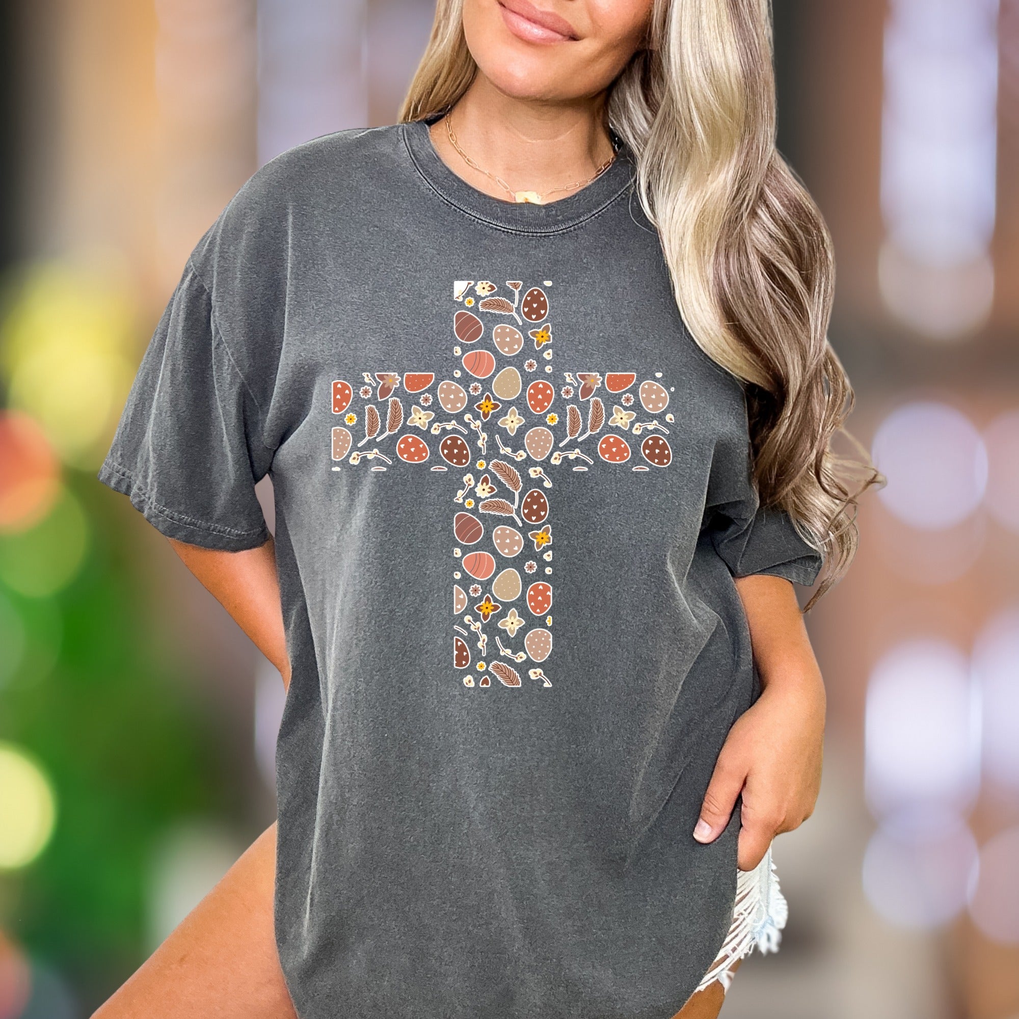 Boho Floral Cross | Comfort Colors Unisex Adult T-Shirt | Rustic Inspirational Style