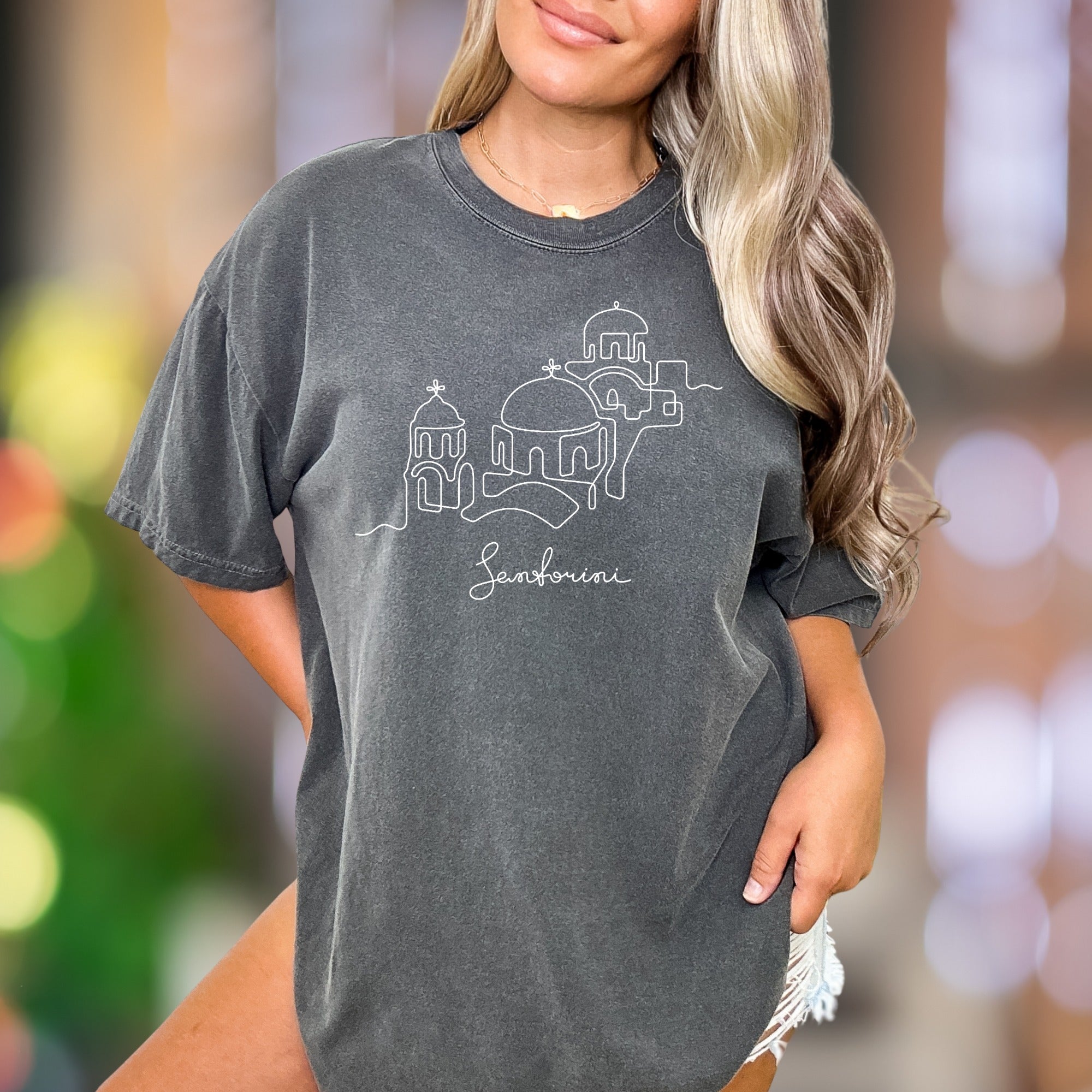 "Santorini" | Comfort Colors Unisex Adult T-Shirt | Minimal Travel Aesthetic