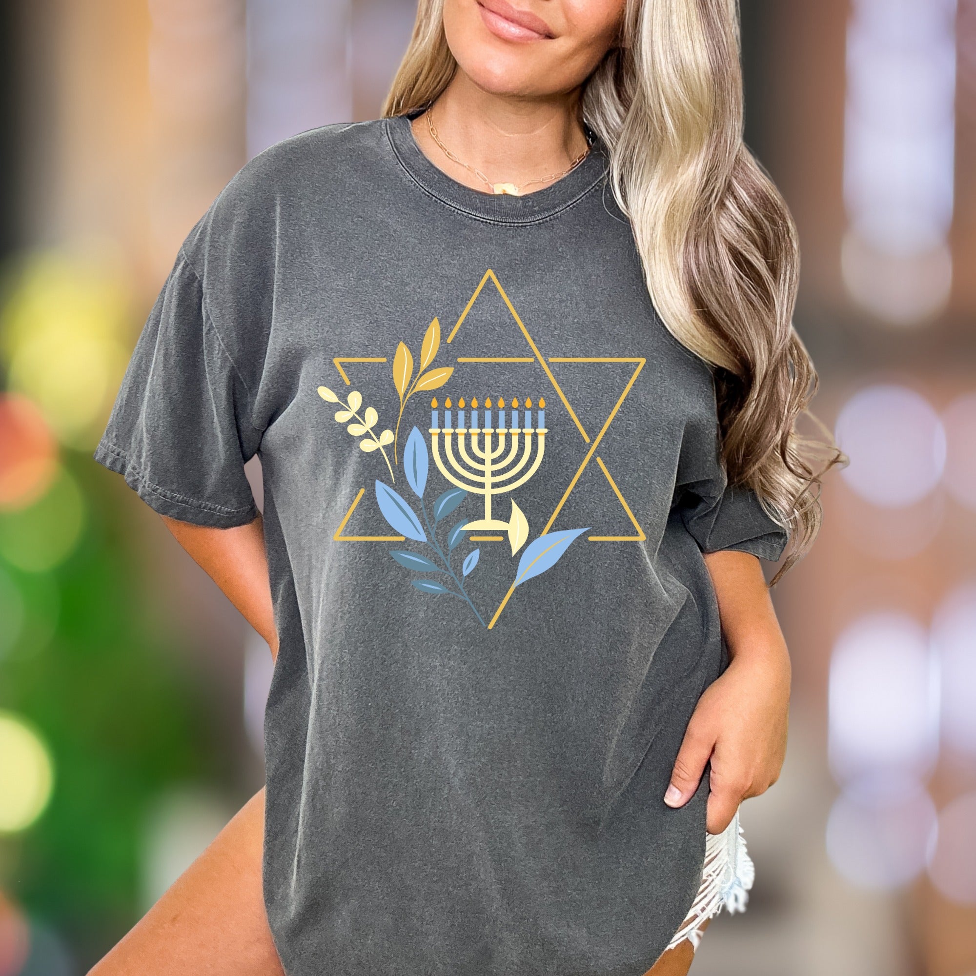 Star & Menorah Botanical Design | Comfort Colors Unisex Adult T-Shirt | Festive Lifestyle