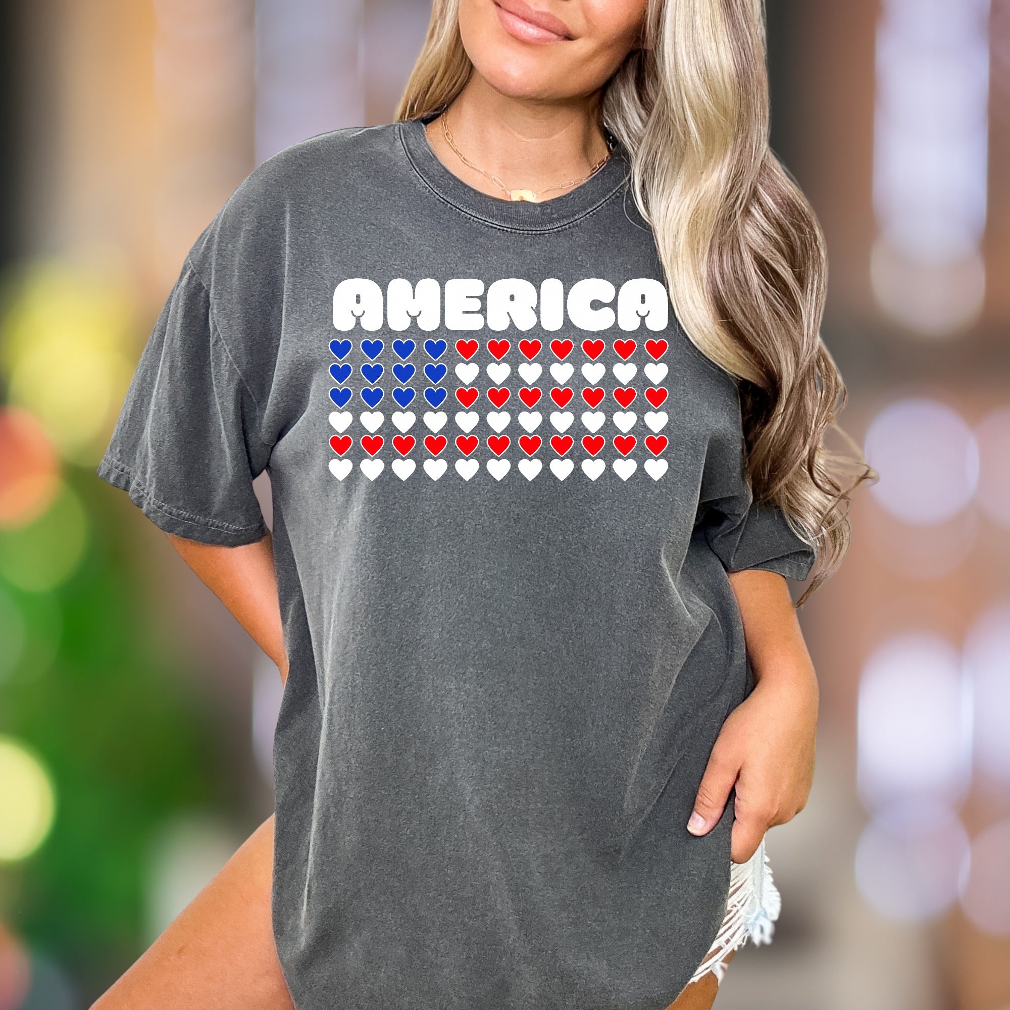 "AMERICA" Hearts Flag | Comfort Colors Unisex Adult T-Shirt | Patriotic Lifestyle Tee