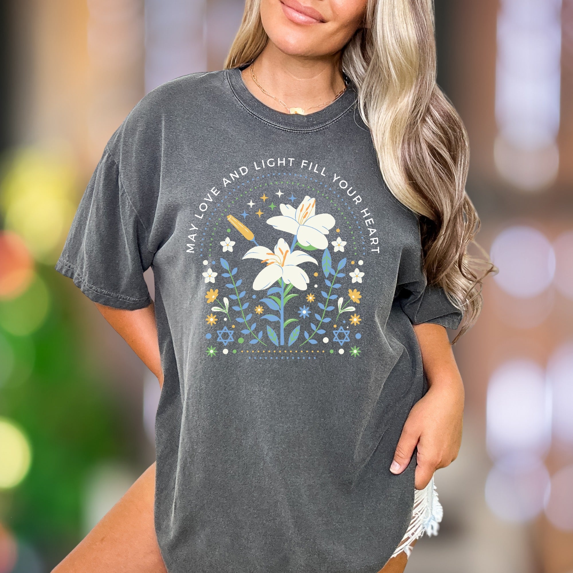 "May Love And Light Fill Your Heart" | Comfort Colors Unisex Adult T-Shirt | Uplifting Floral Design
