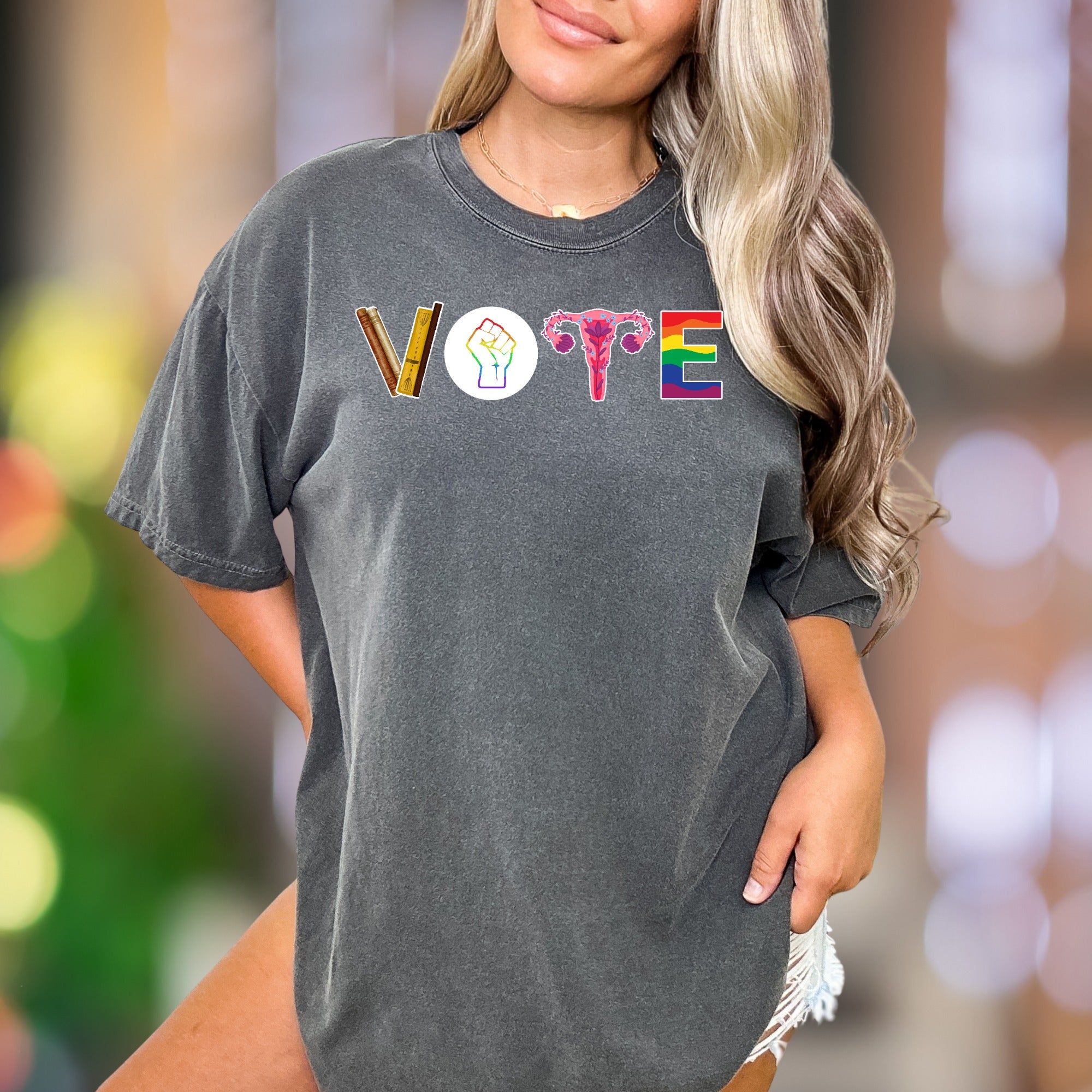 "VOTE" | Comfort Colors Unisex Adult T-Shirt | Empowering Rainbow Graphic Tee