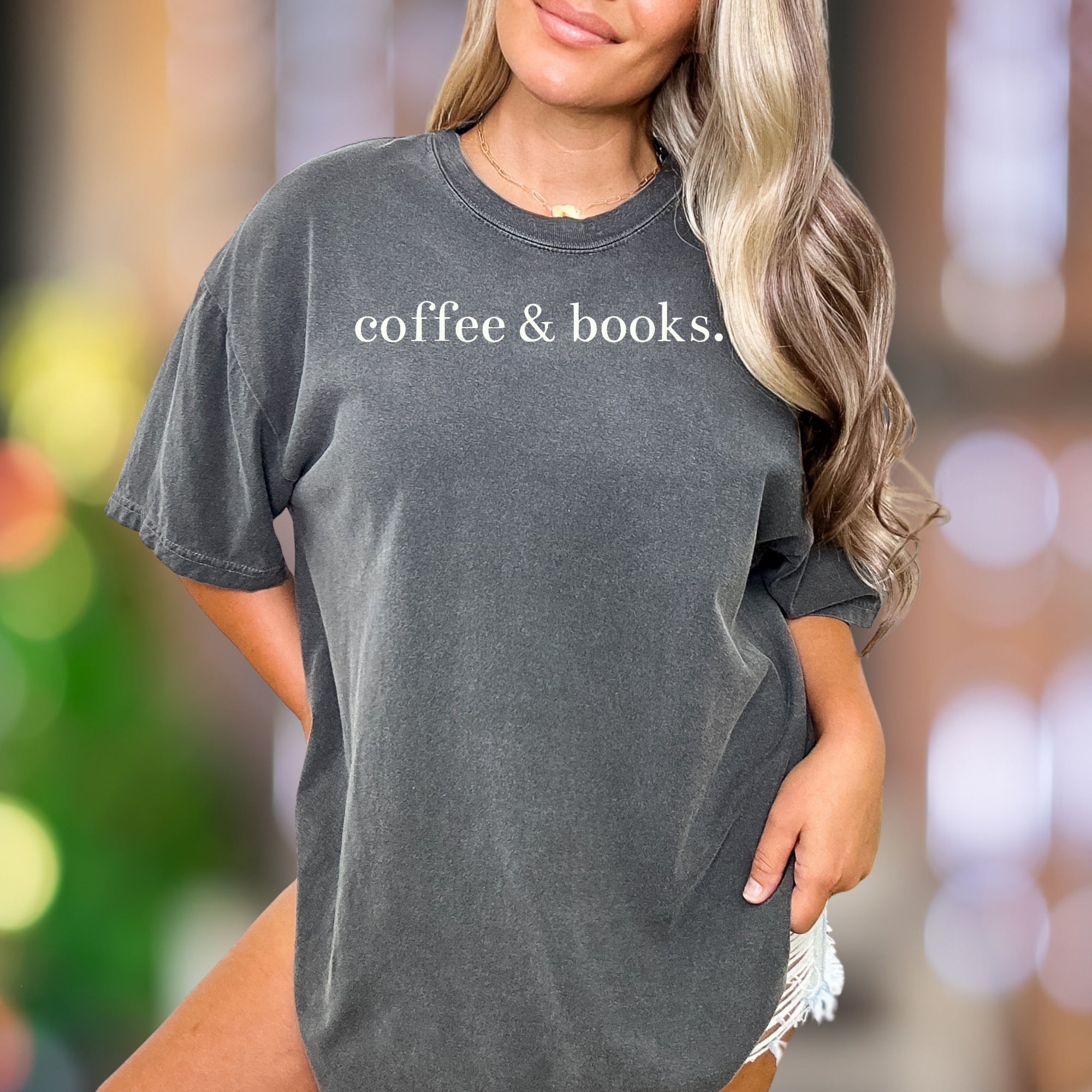 "coffee & books." | Comfort Colors Unisex Adult T-Shirt | Relaxed Reader Lifestyle