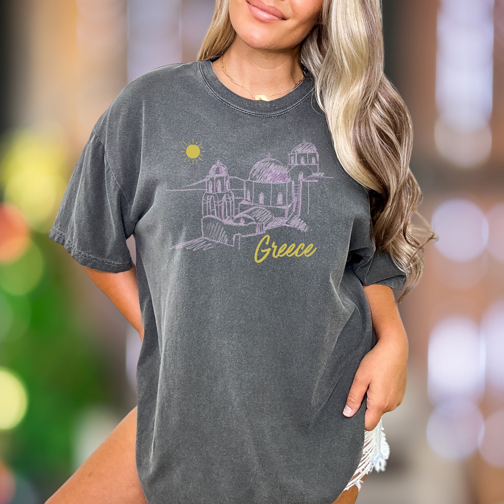Greece Sketch Outline | Comfort Colors Unisex Adult T-Shirt | Travel Souvenir Style