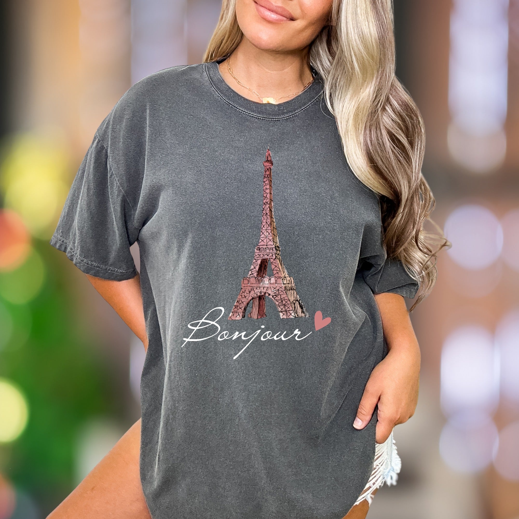 "Bonjour Eiffel Tower" | Comfort Colors Unisex Adult T-Shirt | Parisian Romance Style