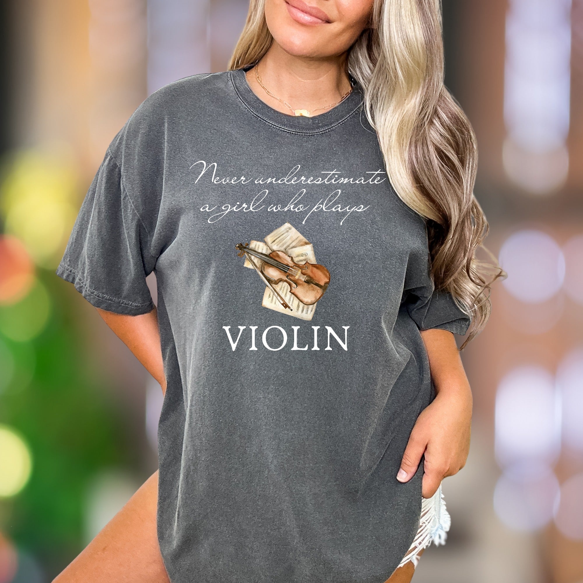 "Never underestimate a girl who plays VIOLIN" | Comfort Colors Unisex Adult T-Shirt | Musical Passion Style