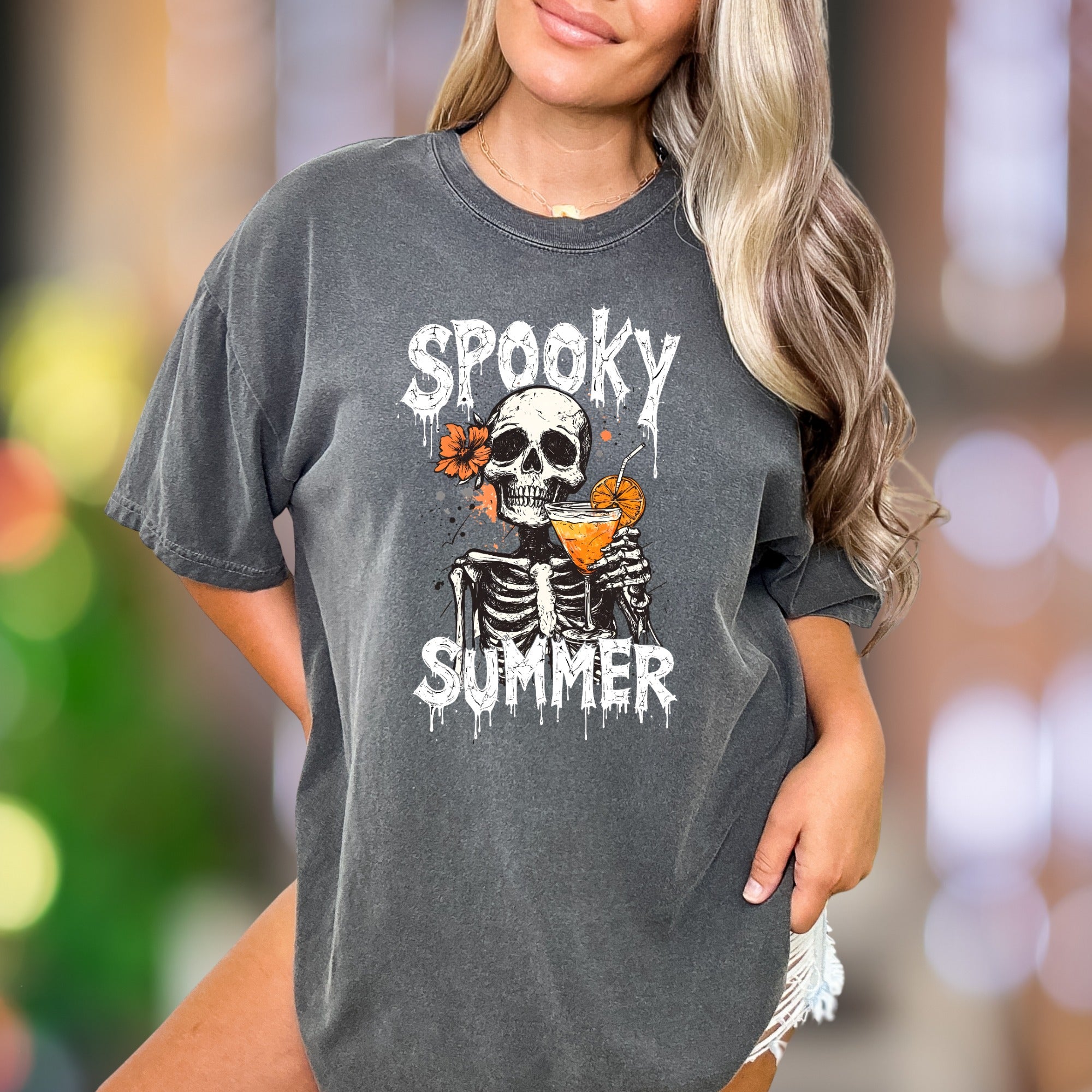 "Spooky Summer" | Comfort Colors Unisex Adult T-Shirt | Edgy Beach Skeleton Design