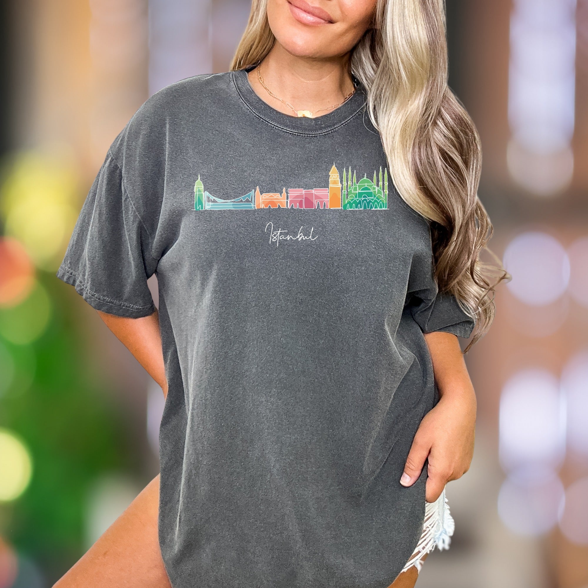 "Istanbul" | Comfort Colors Unisex Adult T-Shirt | Colorful Cityscape Sketch