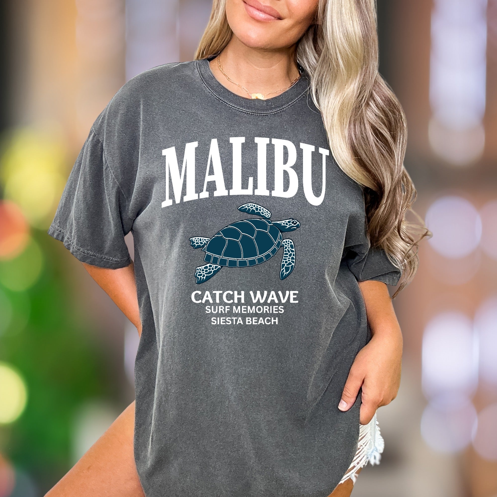 "MALIBU Catch Wave Surf Memories" | Comfort Colors Unisex Adult T-Shirt | Coastal Lifestyle